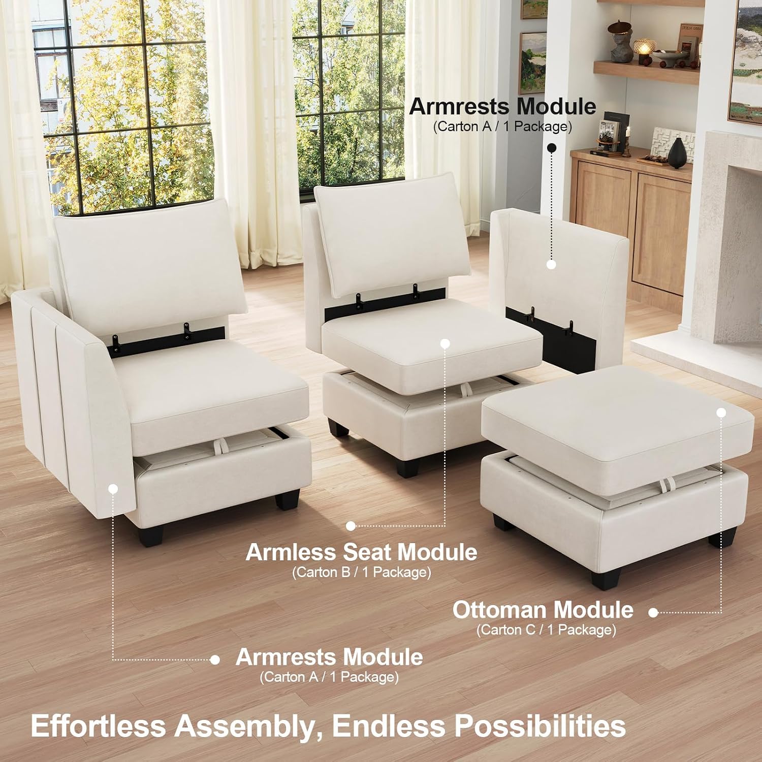 Belffin Modular Sectional Sofa Couch with Reversible Chaise Velvet L Shaped Storage 4-seat Convertible Beige