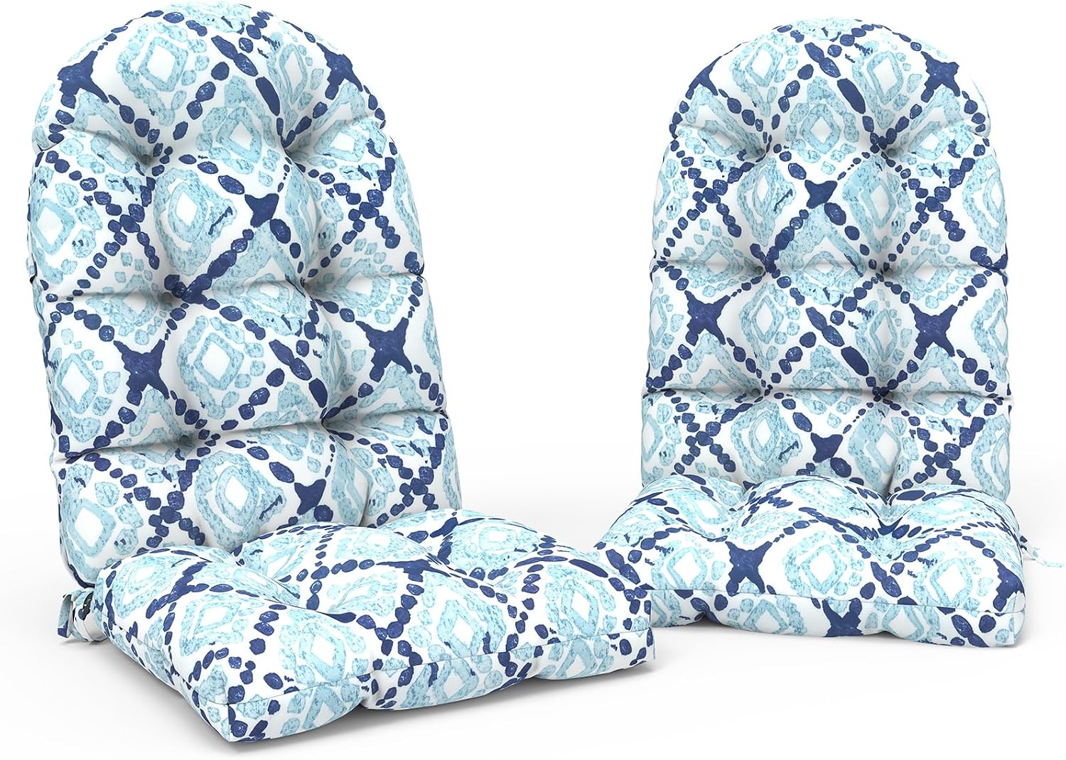 Indoor/Outdoor Adirondack Chair Cushions 44 x 19 x 4 Inch, Tufted Outdoor Rocking Chair Cushion, Anti-Slip High Back Patio Chair Cushions, Set of 2, Boho Geometry Blue