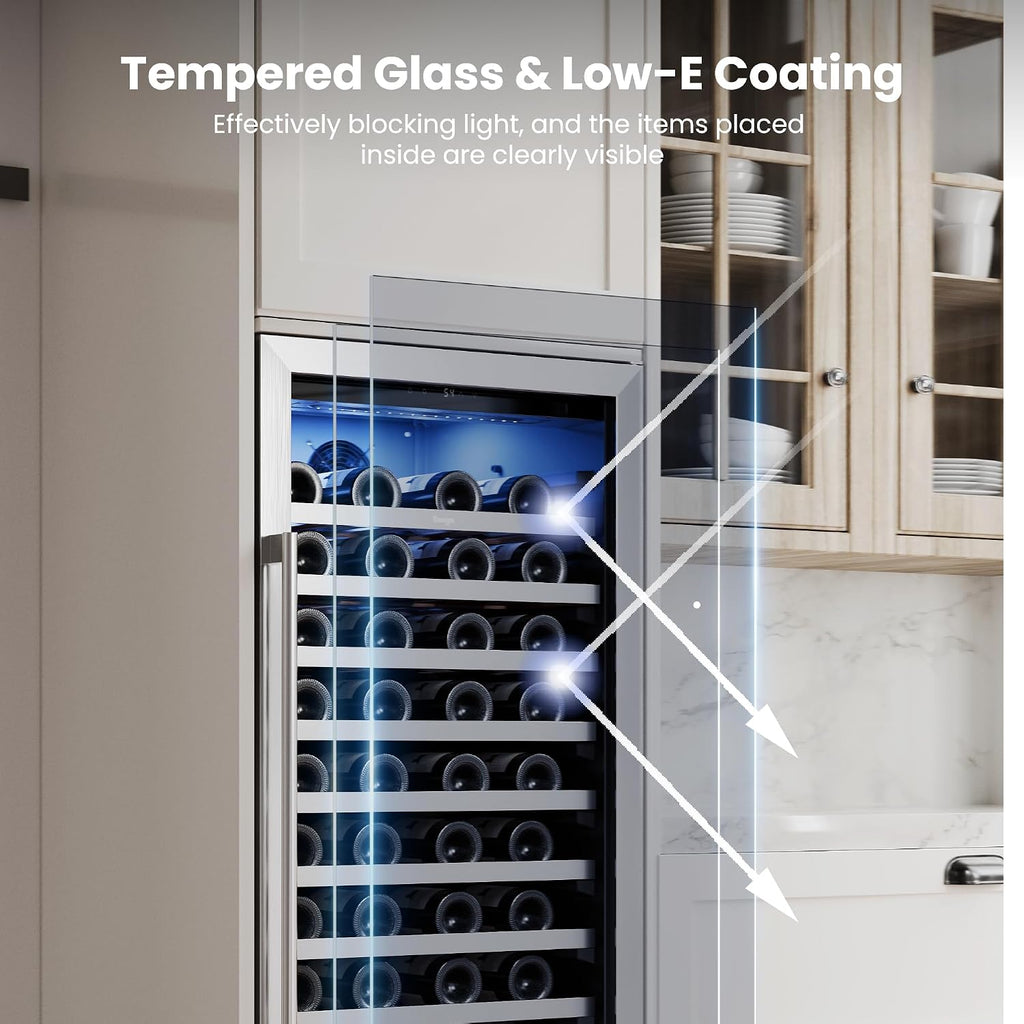 Yeego 24 Inch Wine Fridge – 40°F-65°F Wine Cooler Refrigerator, 304 Stainless Steel Glass Door Lock, Temperature Memory Blue & White LED Built-in Wine Fridge with Adjustable Shelves (89 Bottle)
