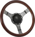14'' Billet Banjo Half Wrap Steering Wheel with 9 Bolts 2'' Dish and Horn Button (Walnut Wood)