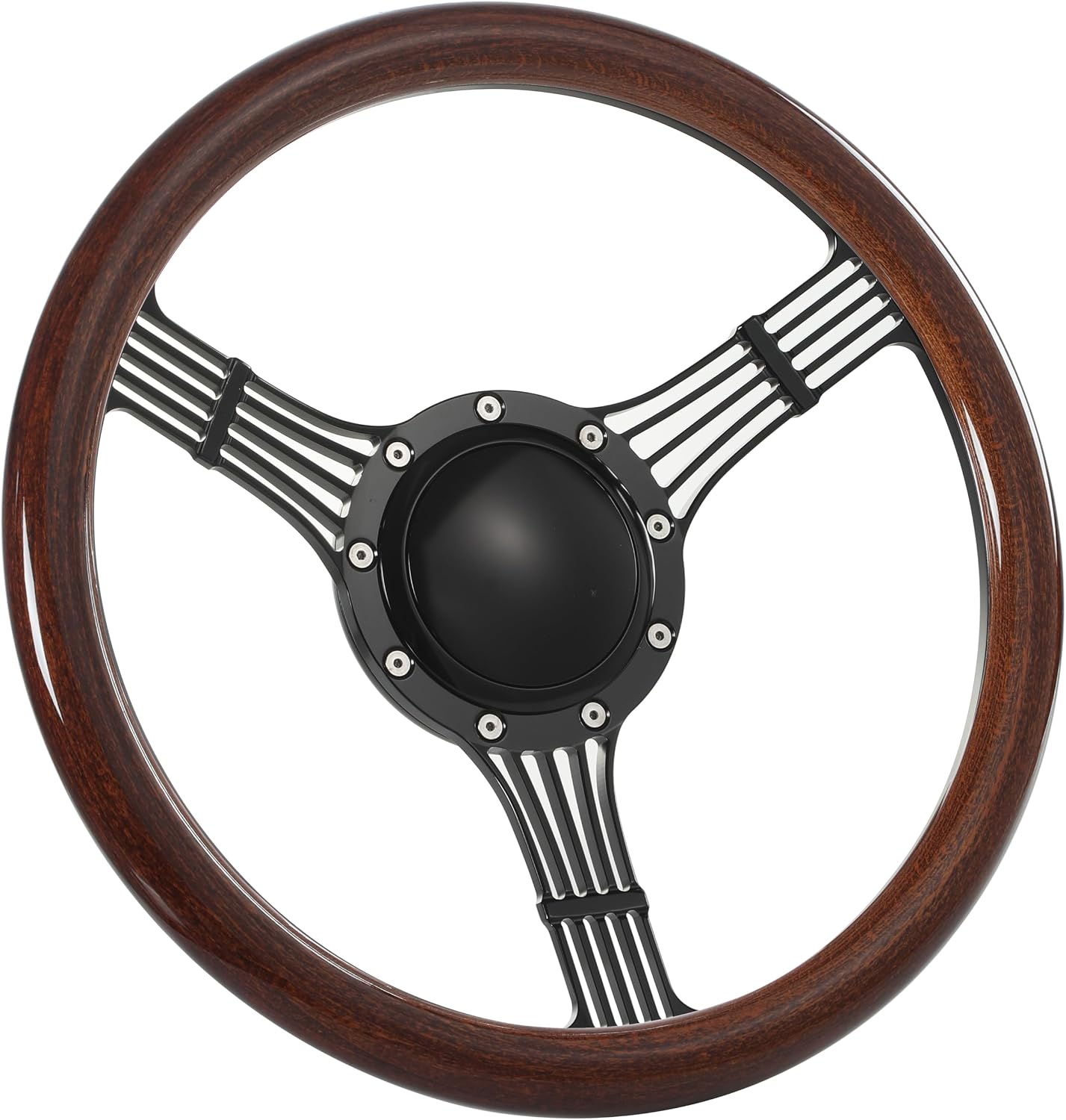 14'' Billet Banjo Half Wrap Steering Wheel with 9 Bolts 2'' Dish and Horn Button (Walnut Wood)