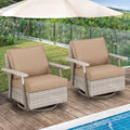 2 PCS Outdoor Patio Furniture Set, Oversized Swivel Patio Chairs Set of 2, Outdoor Swivel Rocking Glider Chairs Set, Brown/Taupe PE Wicker Rocking Chair with Brown Cushion for Porch Garden