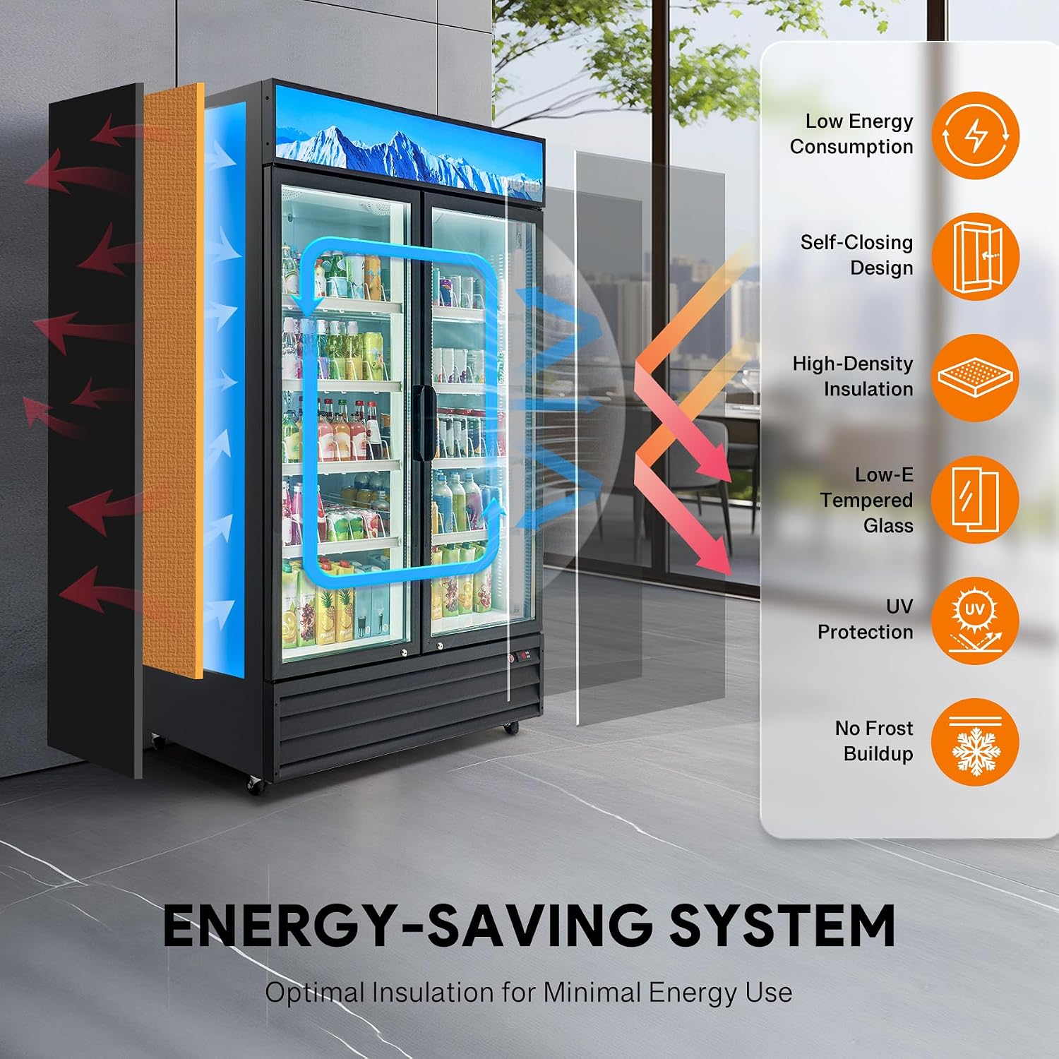 Wilprep Two Door Commercial Refrigerator, 40 cu. ft. Swing Door Merchandiser Refrigerator with Tempered Glass & LED Lighting, ETL Listed Fog Free Beverage Display Refrigerator for Office Bar Store…