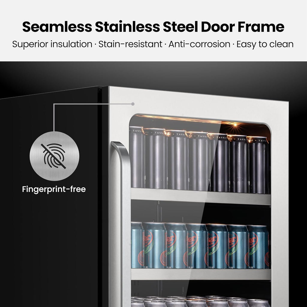 24 Inch Beverage Refrigerator 140 Cans Beverage Fridge, Drink Fridge with Glass Door 3 LED 34-54 ℉ Beverage Coolers Built-in or Freestanding Adjustable Shelves for Home/Kitchen(5.65 cu.ft)