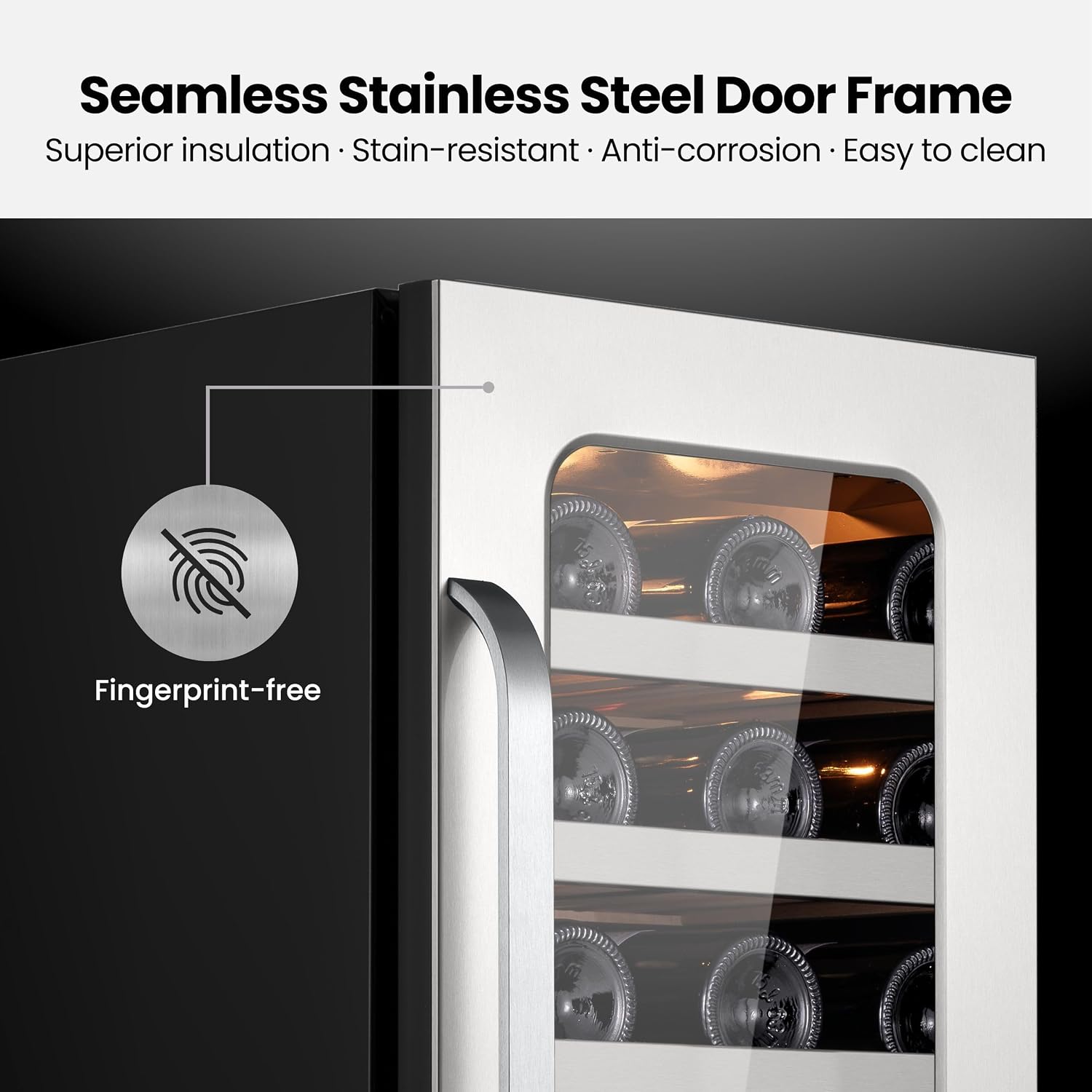 15 inch Wine Fridge Cooler 33 Bottles Wine Refrigerator Under Counter with Glass Door 3 LED Built-in or Freestanding Fridge Adjustable Shelves for Home Bar Kitchen 3.0 cu.ft