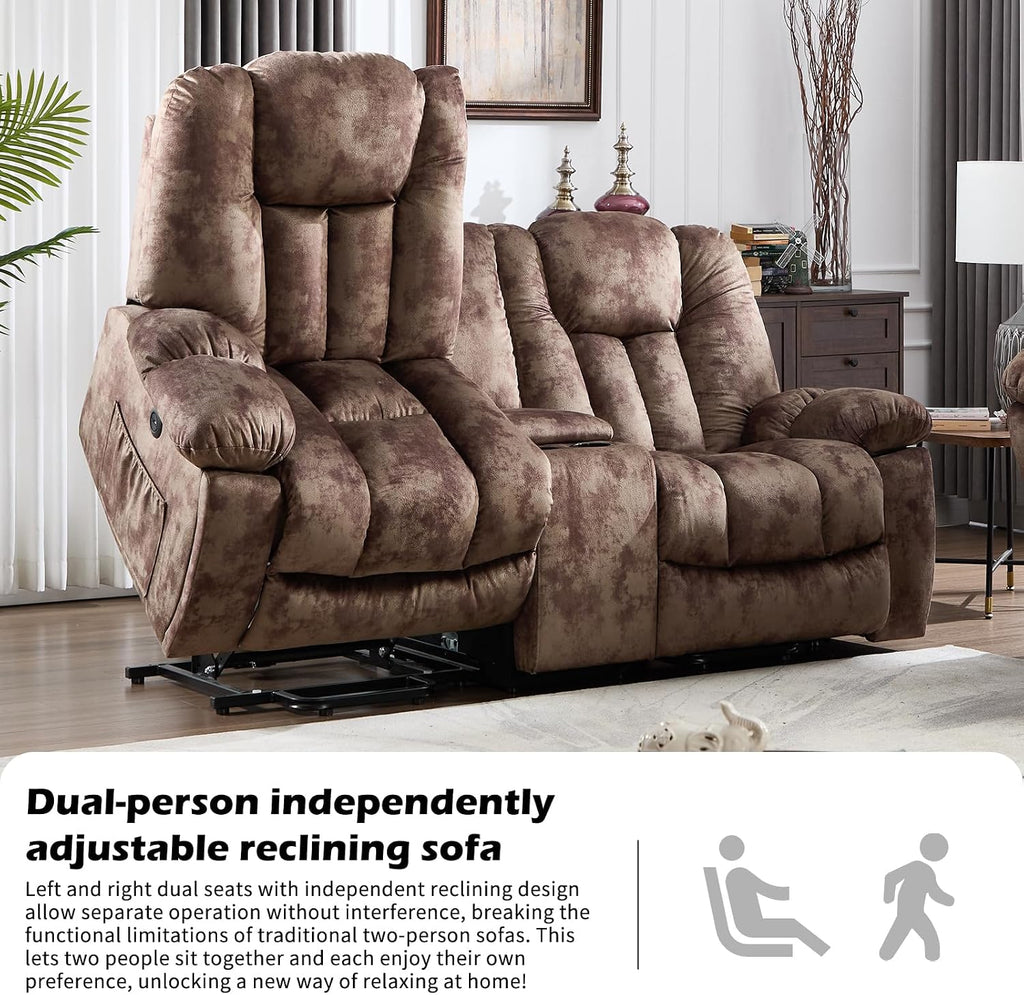 CANMOV Power Loveseat Recliner, Power Lift Recliner Sofa for Living Room, Electric Reclining Loveseat with Storage Console,Hidden Cup Holders, 2 Seat,Brown