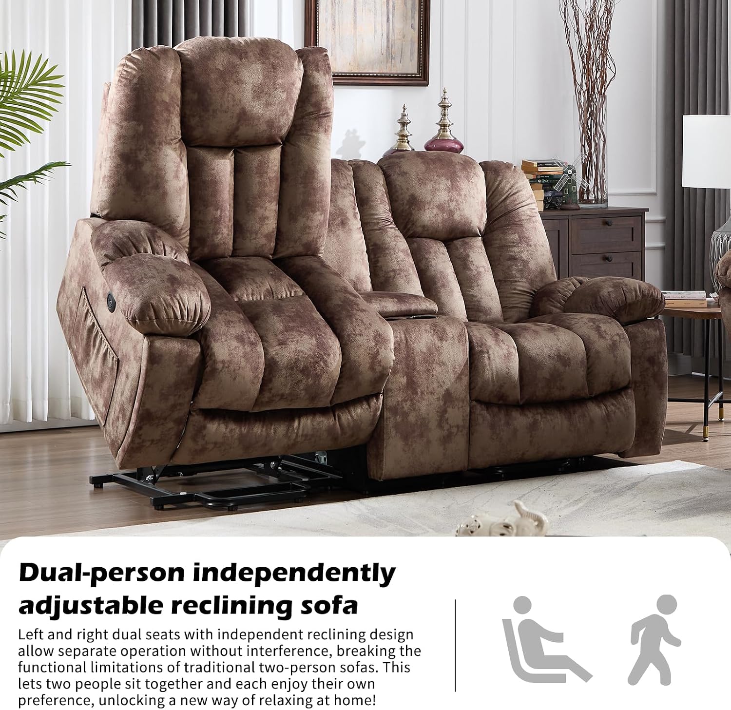 CANMOV Power Loveseat Recliner, Power Lift Recliner Sofa for Living Room, Electric Reclining Loveseat with Storage Console,Hidden Cup Holders, 2 Seat,Brown