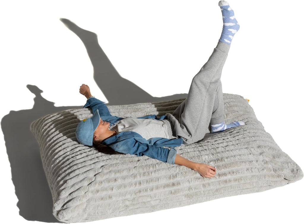Pillow Saxx Bean Bag Rocking Chair - Elegant Oversized Rocker with Modern Wood Frame, Mondo Fur Grey