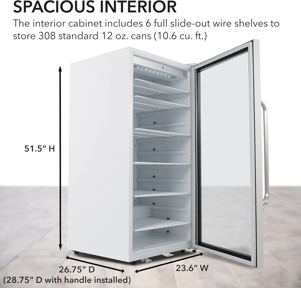 Whynter CBM-1060XLWa White Freestanding 10.6 cu. ft. Stainless Steel Commercial Beverage Merchandiser with Superlit Door and Lock