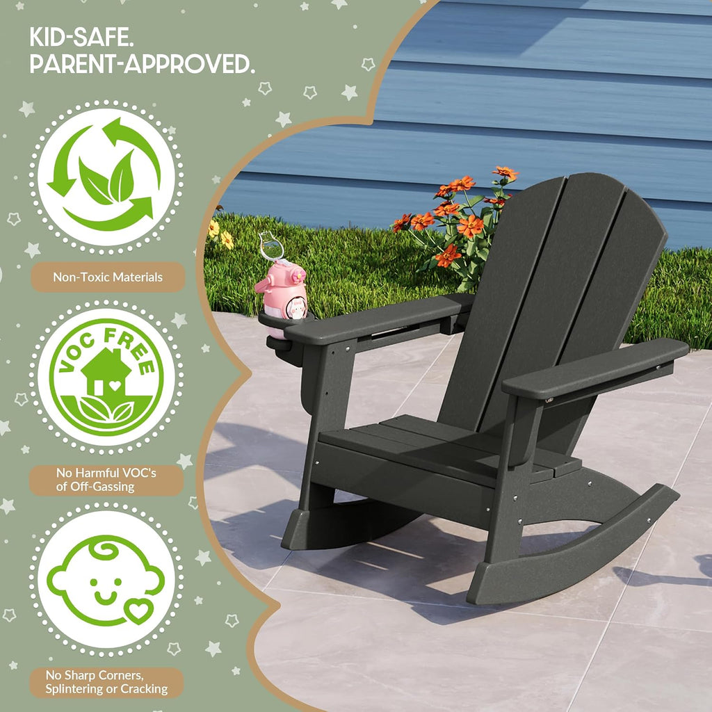 WestinTrends Malibu Outdoor HDPE Plastic Preschool Toddler Classic Adirondack Rocking Chairs (Set of 2), Gray