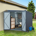 6x8FT Galvanized Steel Storage Shed with Lockable Double Doors, UV-Resistant Outdoor Metal Shed & Lean-to Design Garden Shed with PC Light Board for Tools, Bikes and Patio Essentials