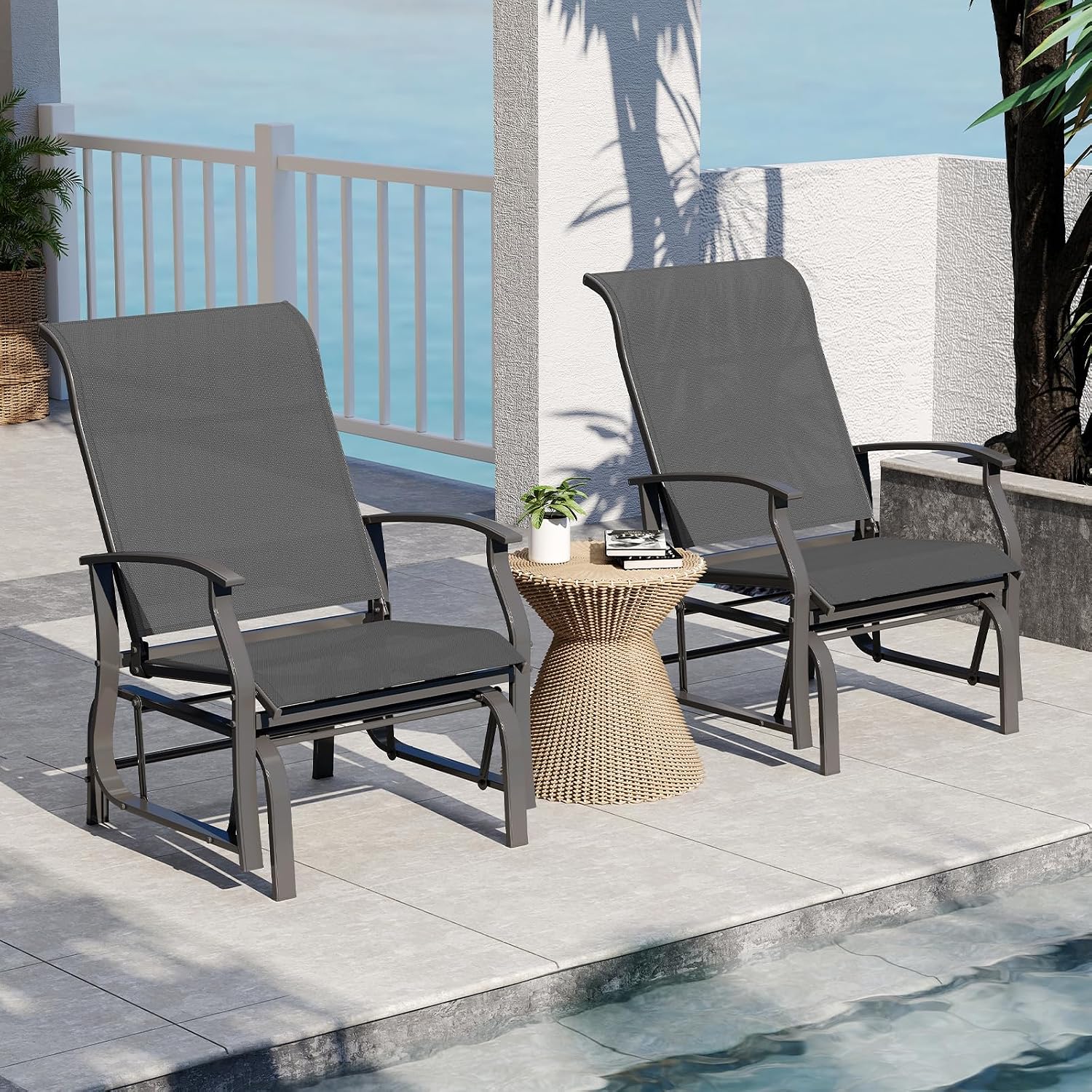 Giantex 4-Pack Outdoor Glider Rocking Chairs, Rockers with Ergonomic Backrest & Seat, Extra Armrests, Metal Frame, Anti-Scratch Foot Pads, Load 350Lbs, Patio Gliders for Porch, Yard, Garden, Grey
