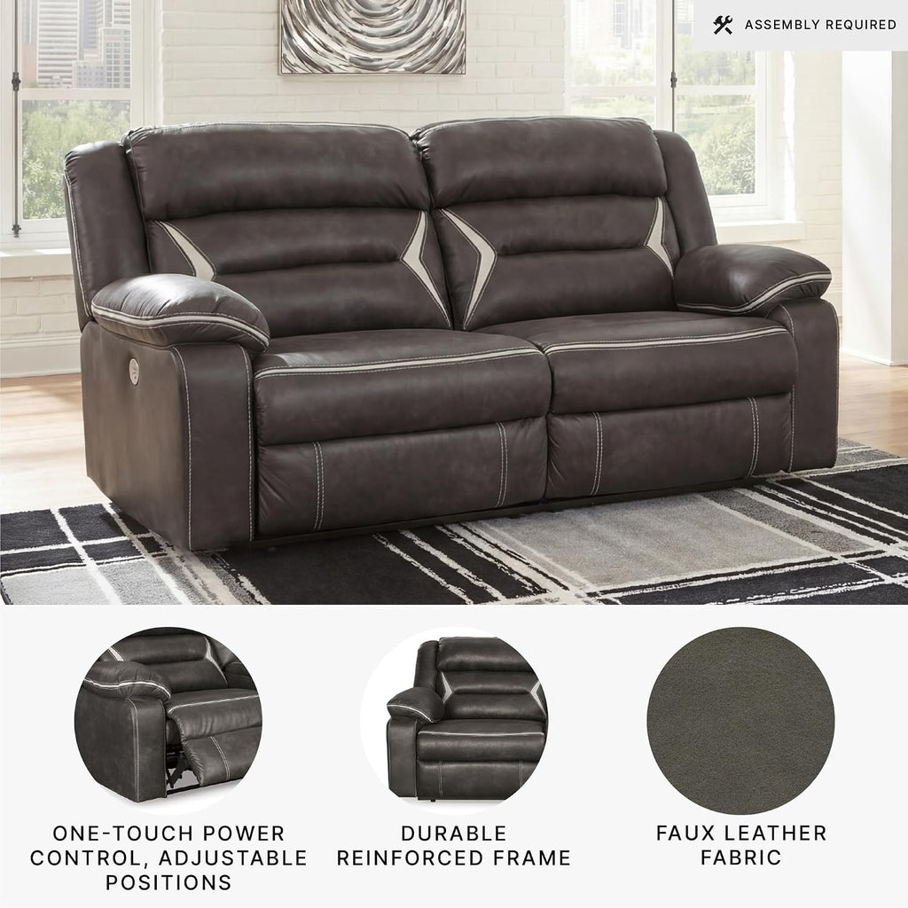 Signature Design by Ashley Kincord Sectional Sofa with Power Recliners, Zero Wall Modern Sectionals in Faux Leather for Living Room Seating, Black Leather