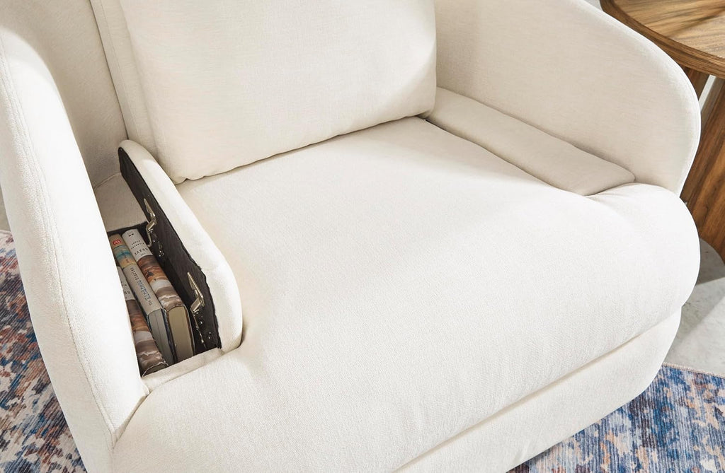 Signature Design by Ashley Modmax Coastal Press-Back Swivel Glider Rocker Recliner with Machine Washable Cover, Hidden Storage Compartments and 2 Bolster Pillows, Beige
