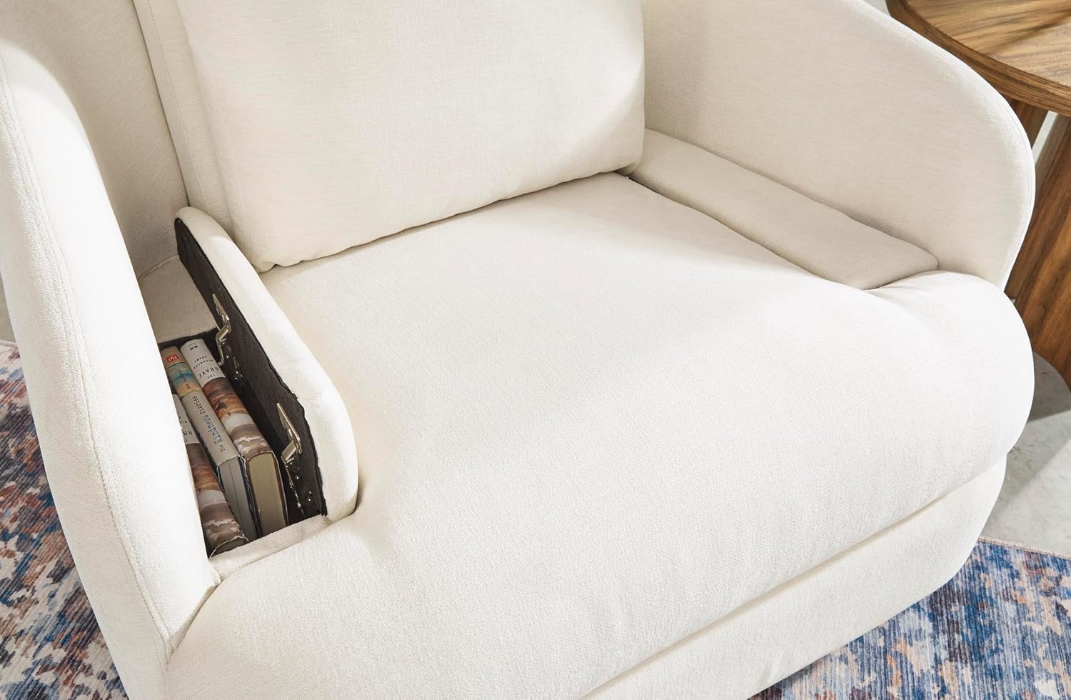 Signature Design by Ashley Modmax Coastal Press-Back Swivel Glider Rocker Recliner with Machine Washable Cover, Hidden Storage Compartments and 2 Bolster Pillows, Beige