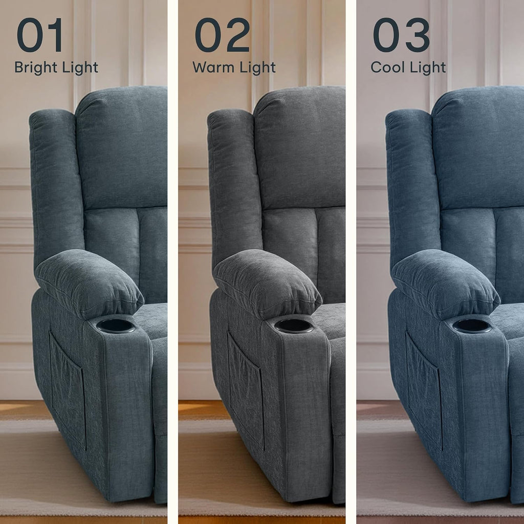FLEXISPOT XL31 Power Lift Recliner Chair for Elderly, Electric Lift Chair with Massage & Heat, Fabric Reclining Sofa w/USB & Type-C Charging for Living Room Bedroom(Medium Size, Denim Blue)