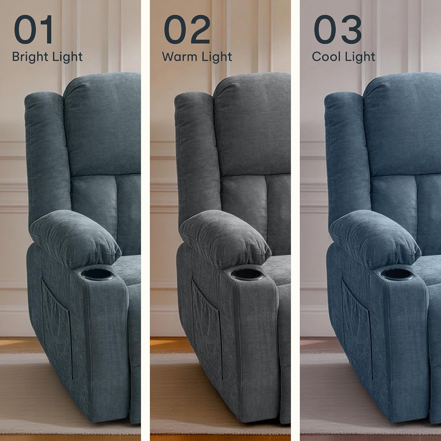 FLEXISPOT XL31 Power Lift Recliner Chair for Elderly, Electric Lift Chair with Massage & Heat, Fabric Reclining Sofa w/USB & Type-C Charging for Living Room Bedroom(Medium Size, Denim Blue)