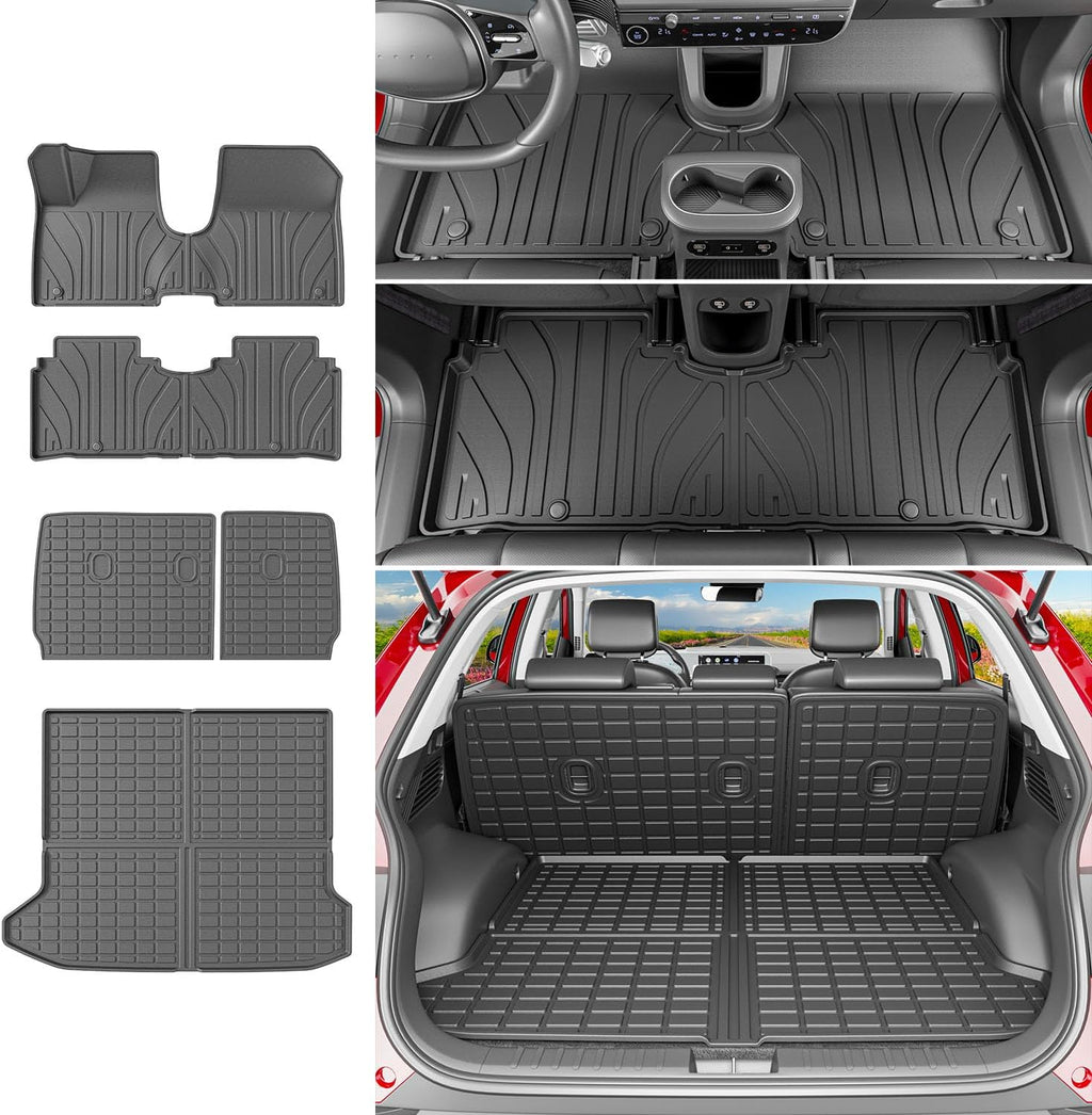 powoq Floor Mats Compatible with 2022-2024 Ioniq 5 Backrest Mat Trunk Mat Cargo Liner Cargo Mat TPE Replacement for 2022 2023 2024 Ioniq 5 Accessories (Trunk Mat+Backrest Mat+Floor Mats)