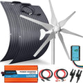 600 Watts 12 Volts Solar Panel Wind Turbine Hybrid System Kit: 2 pcs 100W ETFE Flexible Monocrystalline Solar Panel+400W Wind Turbine+1000W Inverter + Accessories,for Curvy Surface,Roofs,RV