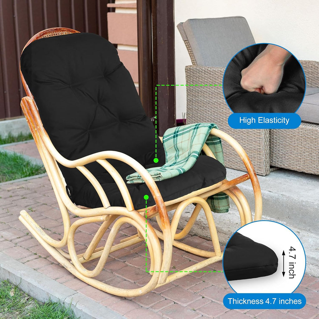 Drydiet 4 Set Outdoor High Back Chair Cushions 47 x 20 Inch Rocking Chair Cushions Waterproof Fade Resistant Comfort Replacement Seat Pads with Ties for Patio Lawn Yard Porch Home Office(Black)
