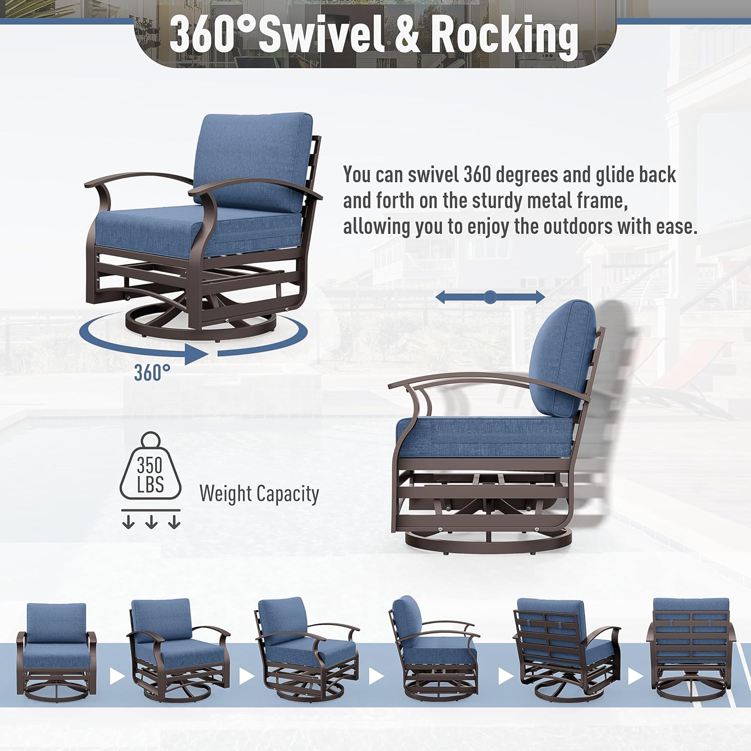 Kurapika 3 Pieces Patio Furniture Set, Outdoor Aluminum Swivel Gliders Rocker, Patio Bistro Set Rocking Chair with Thickened Cushions and Side Table for Porch Garden(Navy Blue)