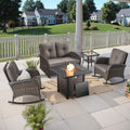 Belord 5 Pieces Patio Furniture Set with 50000 BTU Propane Fire Pit Table, All-Weather Patio Rocking Chairs, Loveseat Glider and Side Table for Outdoor Conversation Deck Poolside Backyard Grey
