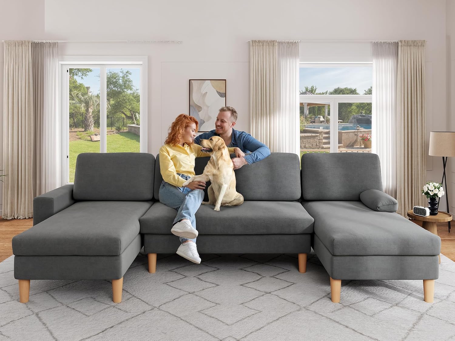 YITAHOME 109' U-Shaped Couch, 4-Seat Cloud Sofa with Dual Chaise Lounges, Storage Armrest, Cup Holder & Thick Cushions for Living Room