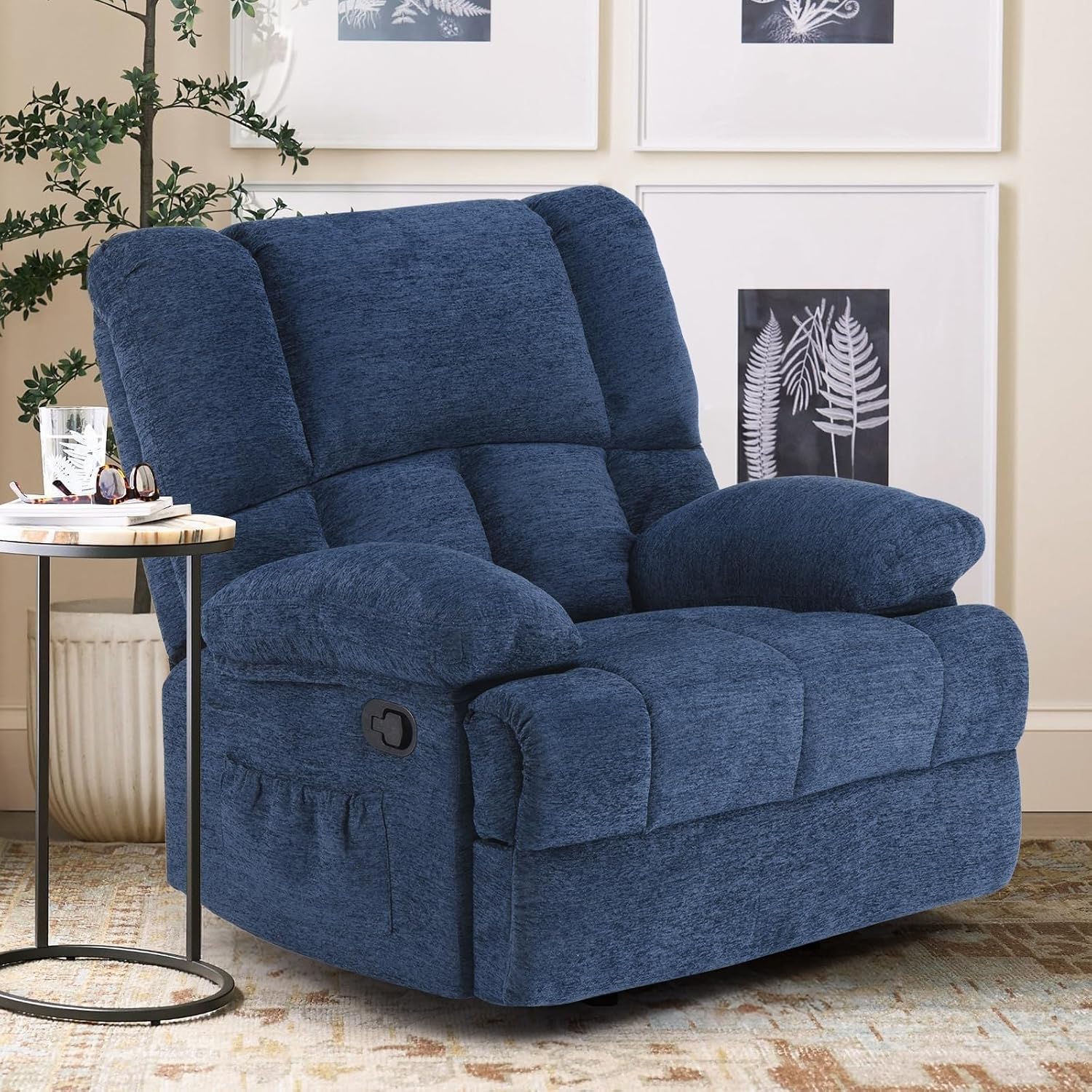 Oversized Rocker Recliner Chair, Wide Rocker Chair with Adjustable Backrest Footrest, Oversized Recliner for Adults, Reclining Sofa for Living Room, Blue