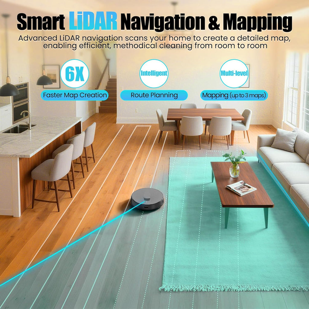 E10+GR Robot Vacuum and Mop with Self-Emptying, 8,000Pa Suction, 75-Day Hands-Free Cleaning, Lidar Navigation, No-Go Zone, Home Mapping, 2.4 GHz WiFi