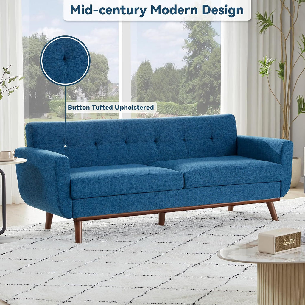 Kingfun 77.2' W Loveseat Sofa, Mid Century Modern Decor Love Seat Couches for Living Room, Button Tufted Upholstered Furniture, Solid & Easy to Install Small Couch for Bedroom Office Apartment, Blue
