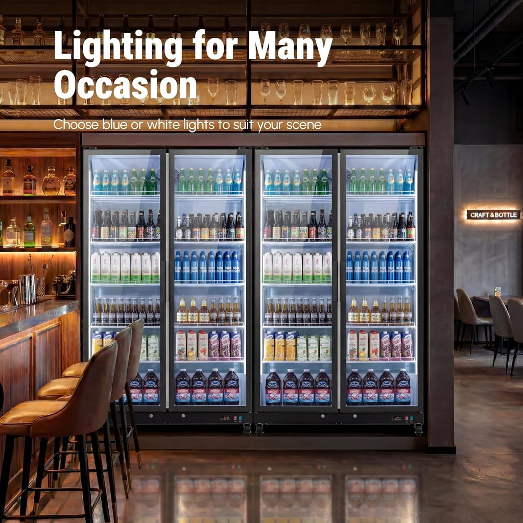 Yeego Commercial Refrigerators - 37.8 Cu.Ft 2 Glass Doors Commercial Beverage Refrigerator with Dual LED Light & Adjustable Shelves, 32-50°F Commercial Cooler for Stores Bakery Bar Offices Restaurants