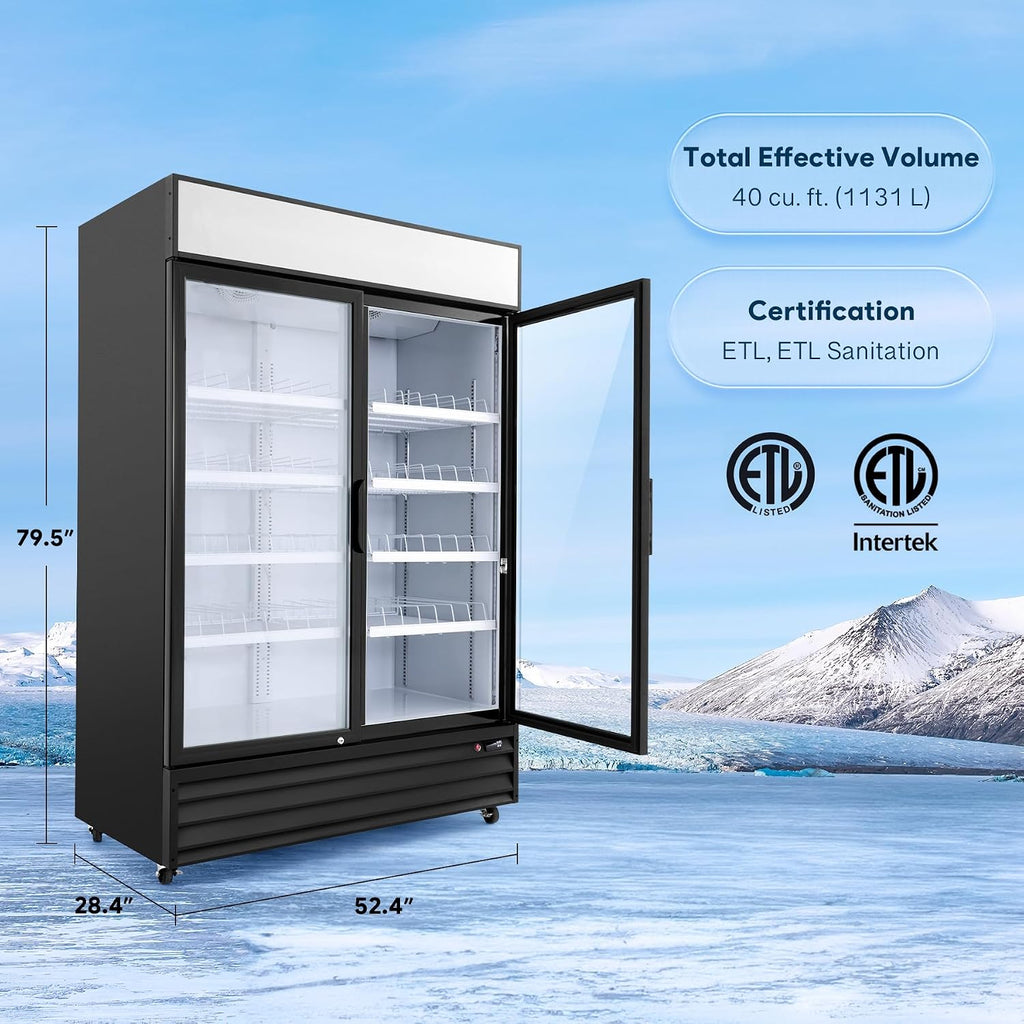 Wilprep Two Door Commercial Refrigerator, 40 cu. ft. Swing Door Merchandiser Refrigerator with Tempered Glass & LED Lighting, ETL Listed Fog Free Beverage Display Refrigerator for Office Bar Store…