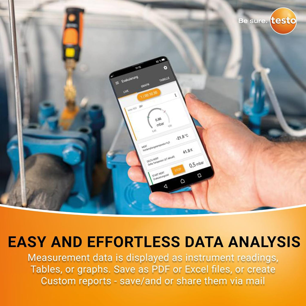 testo Smart Probe Kit - HVAC/R Test & Load Set for Air Conditioning, Refrigeration & Heating System - with 2X 115i Clamp Meter, 2X 549i High Pressure Gauge, 2X 605i Thermohygrometer – with Bluetooth