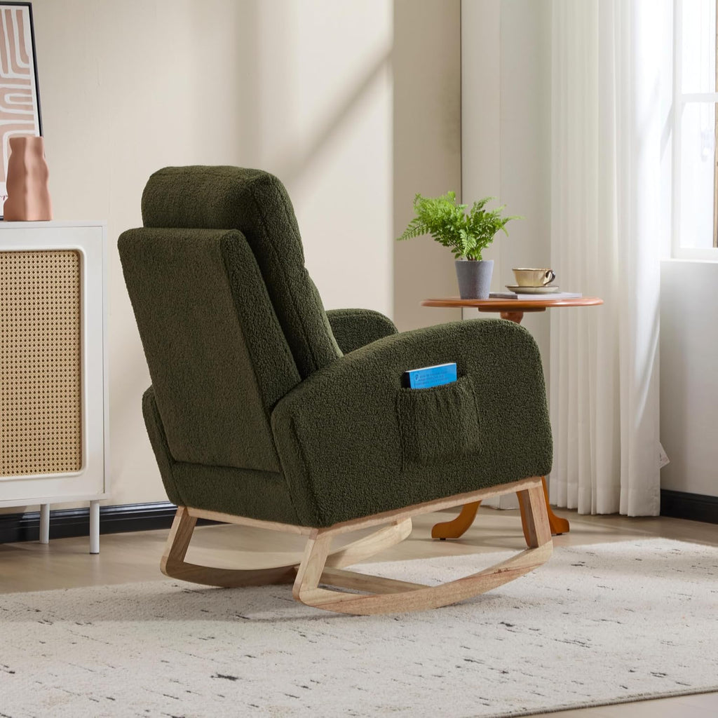 Cloud Rocking Chair Nursery, Comfy Glider Nursery Chair with Foot Rest, Upholstered Rocker, Modern Accent Reading Armchair with Solid Wood Base for Living Room, Bedroom (40' Green)