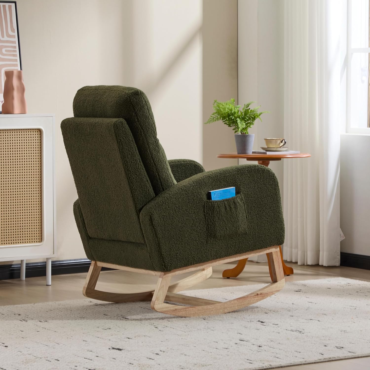Cloud Rocking Chair Nursery, Comfy Glider Nursery Chair with Foot Rest, Upholstered Rocker, Modern Accent Reading Armchair with Solid Wood Base for Living Room, Bedroom (40' Green)