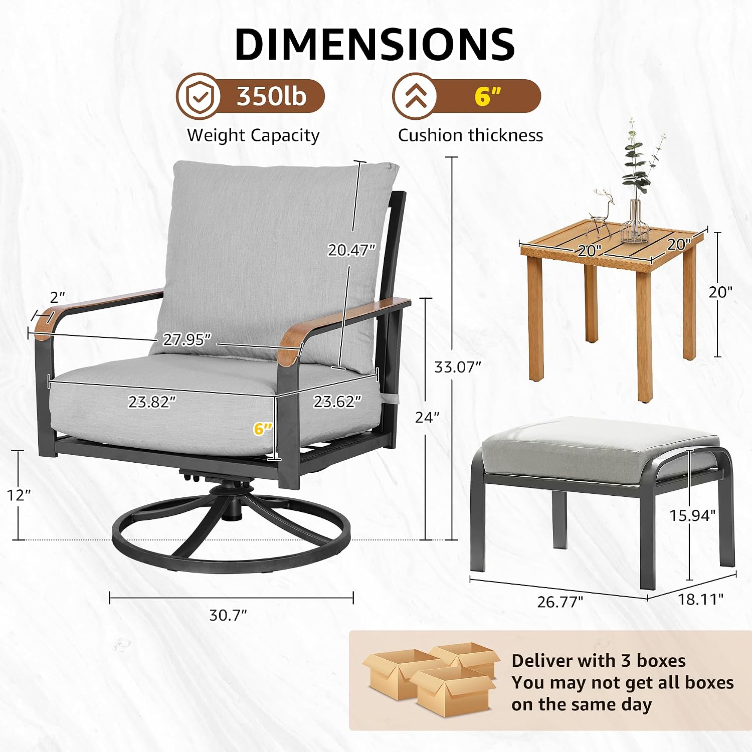 NATURAL EXPRESSIONS Patio Furniture Set,Outdoor Patio Chairs with 2 Swivel Glider Rocking Chairs,5 Piece Outdoor Conversation Set with Ottomans,All Weather Sturdy Frame,6' Cushions for Garden,Yard