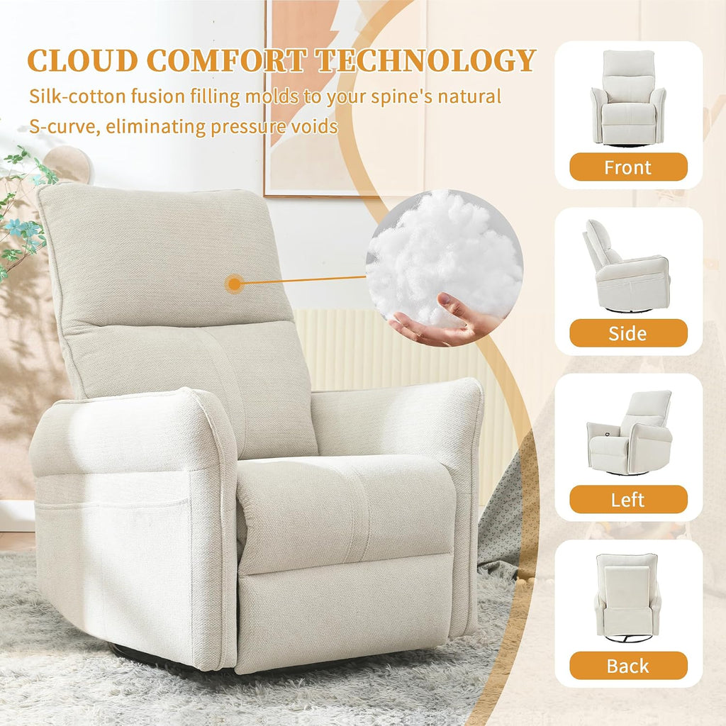 Glider Chair Swivel Rocker Recliner for Nursery, 360° Swivel Snowflake Velvet Manual Rocking Chair for Living Room, Bedroom, Small Spaces