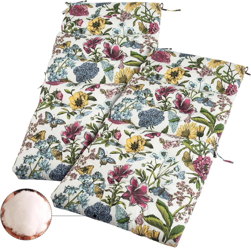 FUNHOME Outdoor High Back Chair Cushions Set of 2,Reversible Lawn Chair Cushion 44 x22 inch,Water Resistant Tufted Adirondack Chair Cushion,for Garden Rocking Chair,Patio Furniture(Butterfly Flower)