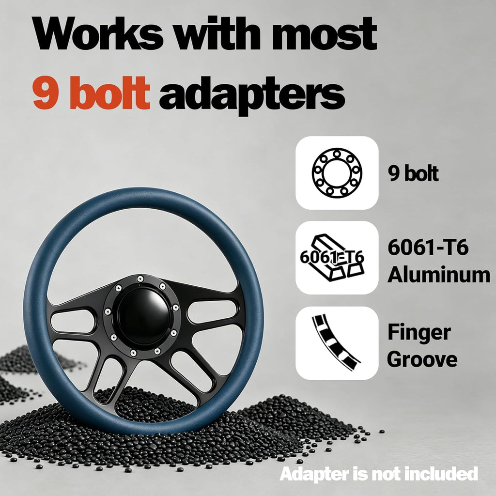 14'' Billet Half Wrap 9 Bolts Steering Wheel with 2'' Dish and Horn Button(Blue)