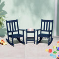 WestinTrends Malibu 3-Piece Kids Outdoor Rocking Chairs Set with Kids Square Side Table, Navy Blue