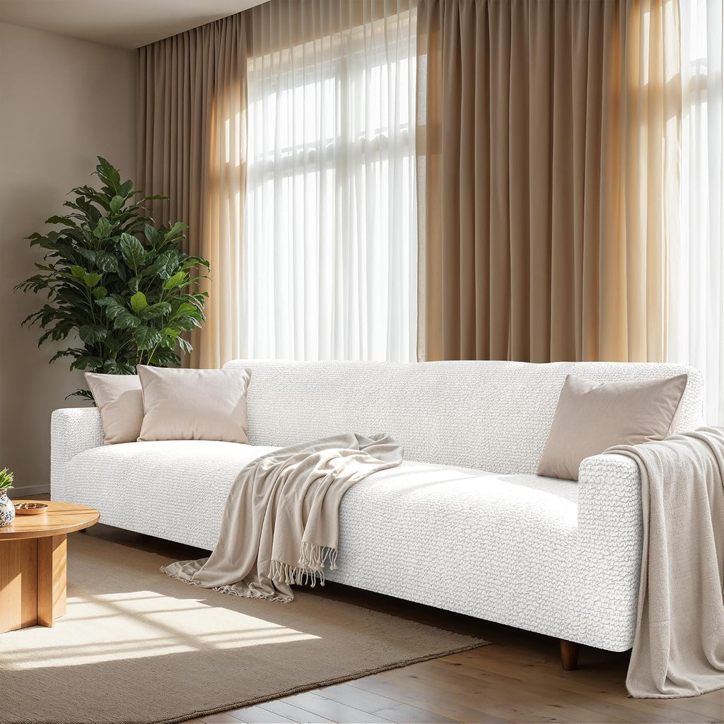 PAULATO BY GA.I.CO. Stretch Sofa Slipcover 1-Piece Elastic Couch Covers for 3-Seater & 4-Seater Sofa Loveseat Armchair Non-Slip Cover Machine Washable Protector – Crisp White (86'-120' Wide)