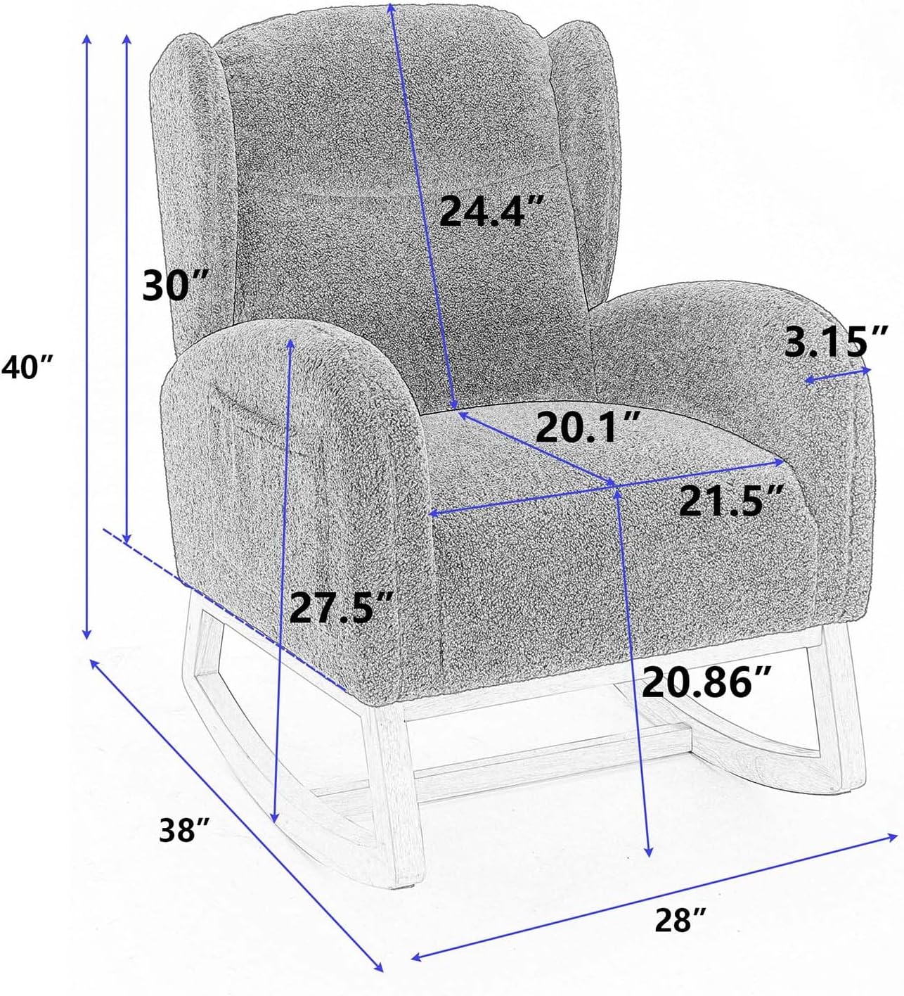 Antetek Rocking Glider Chair for Nursery, Wingback Teddy Upholstered Rocker Chair with High Backrest, Modern Indoor Accent Reading Arm Chair for Living Room, Hotel, Bedroom, Baby Room, Ivory