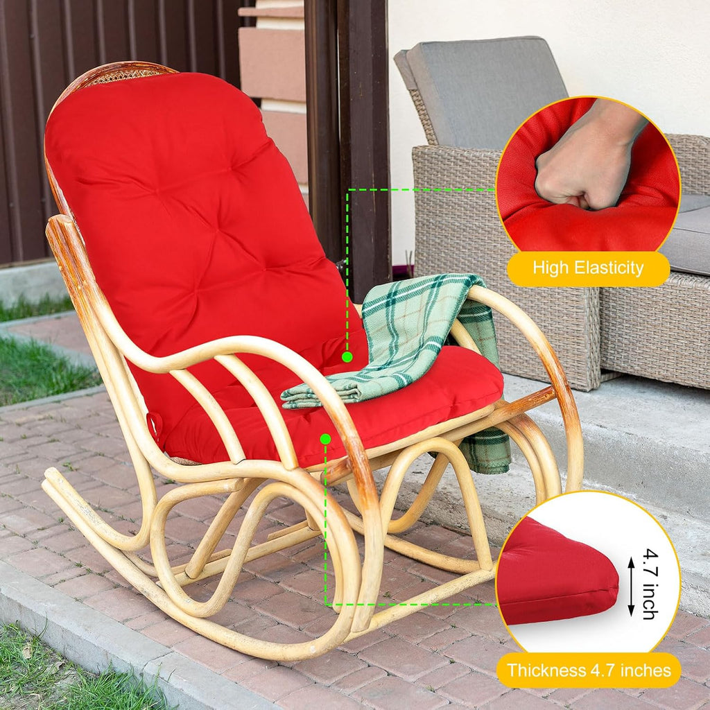 Drydiet 4 Set Outdoor High Back Chair Cushions 47 x 20 Inch Rocking Chair Cushions Waterproof Fade Resistant Comfort Replacement Seat Pads with Ties for Patio Lawn Yard Porch Home Office(Red)