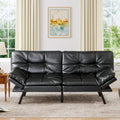 71' Futon Sofa Bed, Modern Convertible Loveseat Sleeper, Faux Leather Couch with Adjustable Back & Arms for Small Spaces, Office & Apartment - Ebony