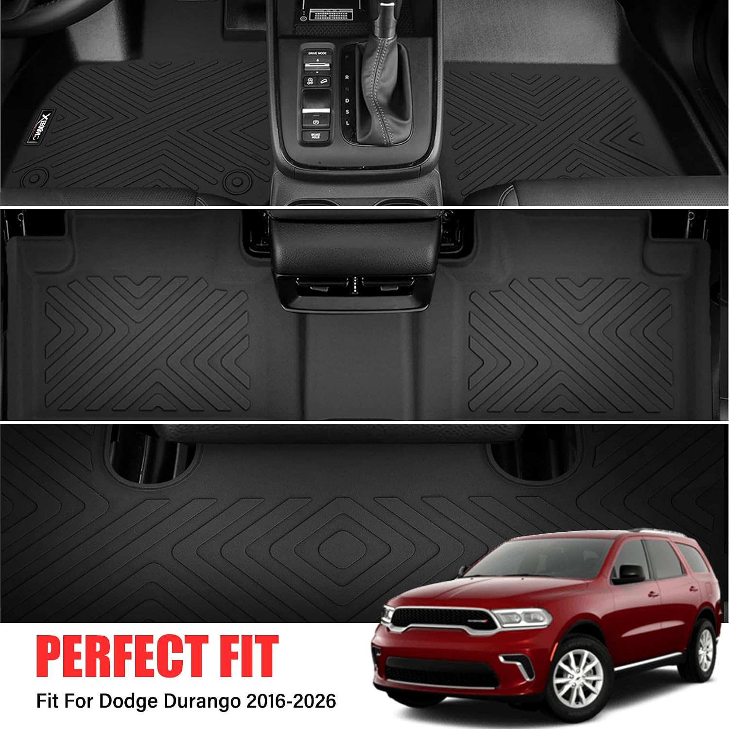 Floor Mats & Trunk Mat for 2026 2016-2025 Dodge Durango 6 Seats with 3rd Row Backrest Mat All Weather TPE Protection 3 Rows Car Floor Liners Full Set with Cargo Liners