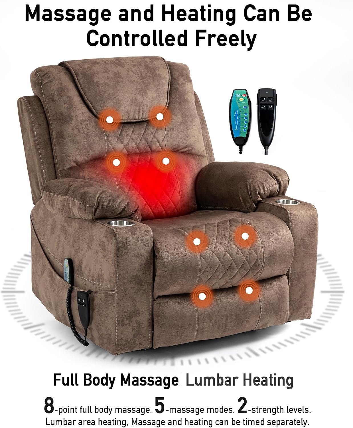 Oversized Lazy Boy Recliner Chair, 2 Motor Leather Recliner, Nursing Lift Chair with Massage and Lumbar Heating, Functional Adult Power Recliner with Cup Holders