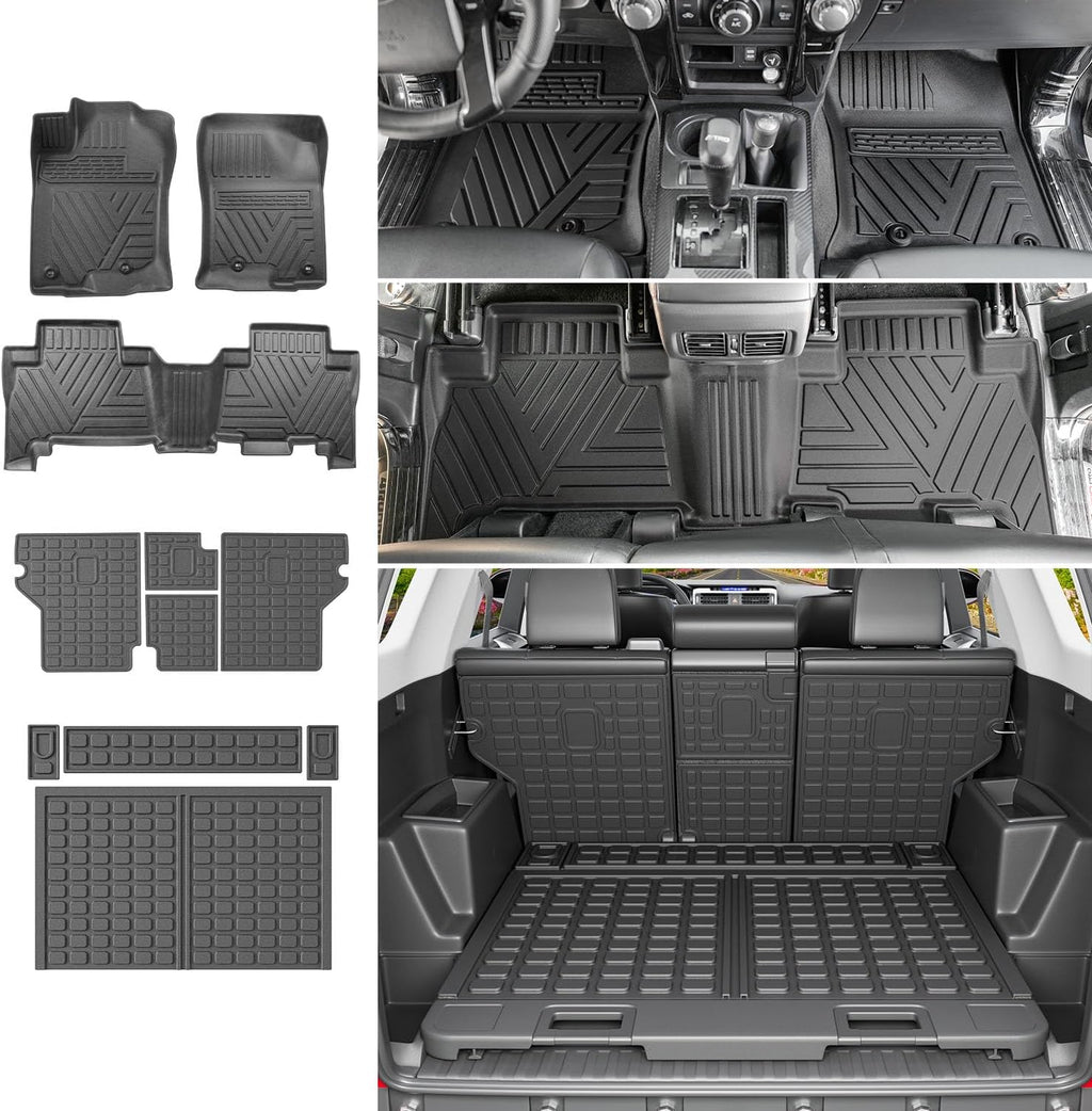 powoq Floor Mats Compatible with Toyota 4Runner Cargo Mat Backrest Mat TPE Replacement for 2013-2024 Toyota 4Runner Accessories (Fit W/Sliding Tray, Upgraded Trunk Mat+Backrest Mat+Floor Mats)