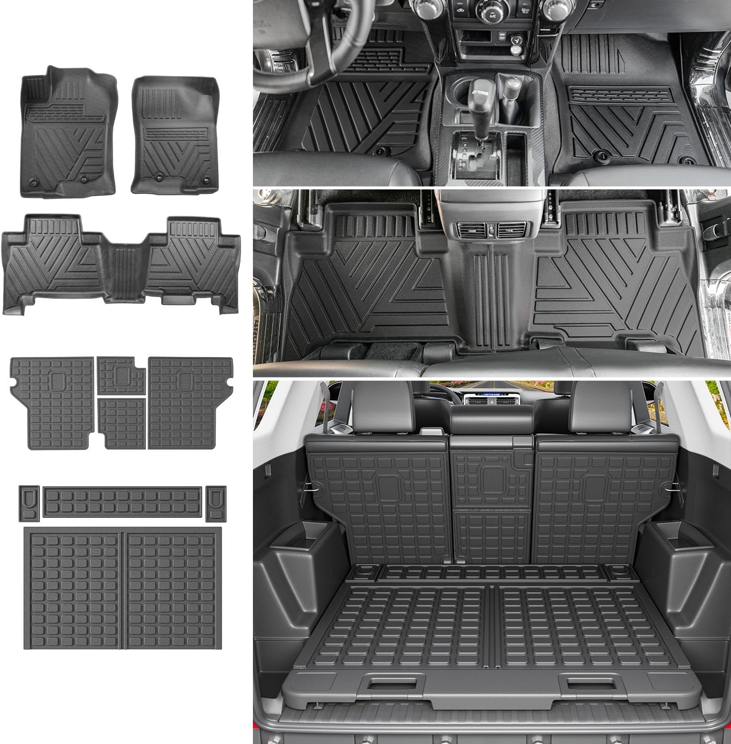 powoq Floor Mats Compatible with Toyota 4Runner Cargo Mat Backrest Mat TPE Replacement for 2013-2024 Toyota 4Runner Accessories (Fit W/Sliding Tray, Upgraded Trunk Mat+Backrest Mat+Floor Mats)