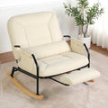 Oversized Rocking Chair, Extra-Wide Glider Patio Rocker Chairs with Foot Rest, Padded Cushion, Adjustable Backrest, Mental Wooden Farm, Indoor/Outdoor Living Room Bedroom Balcony Porch, Beige
