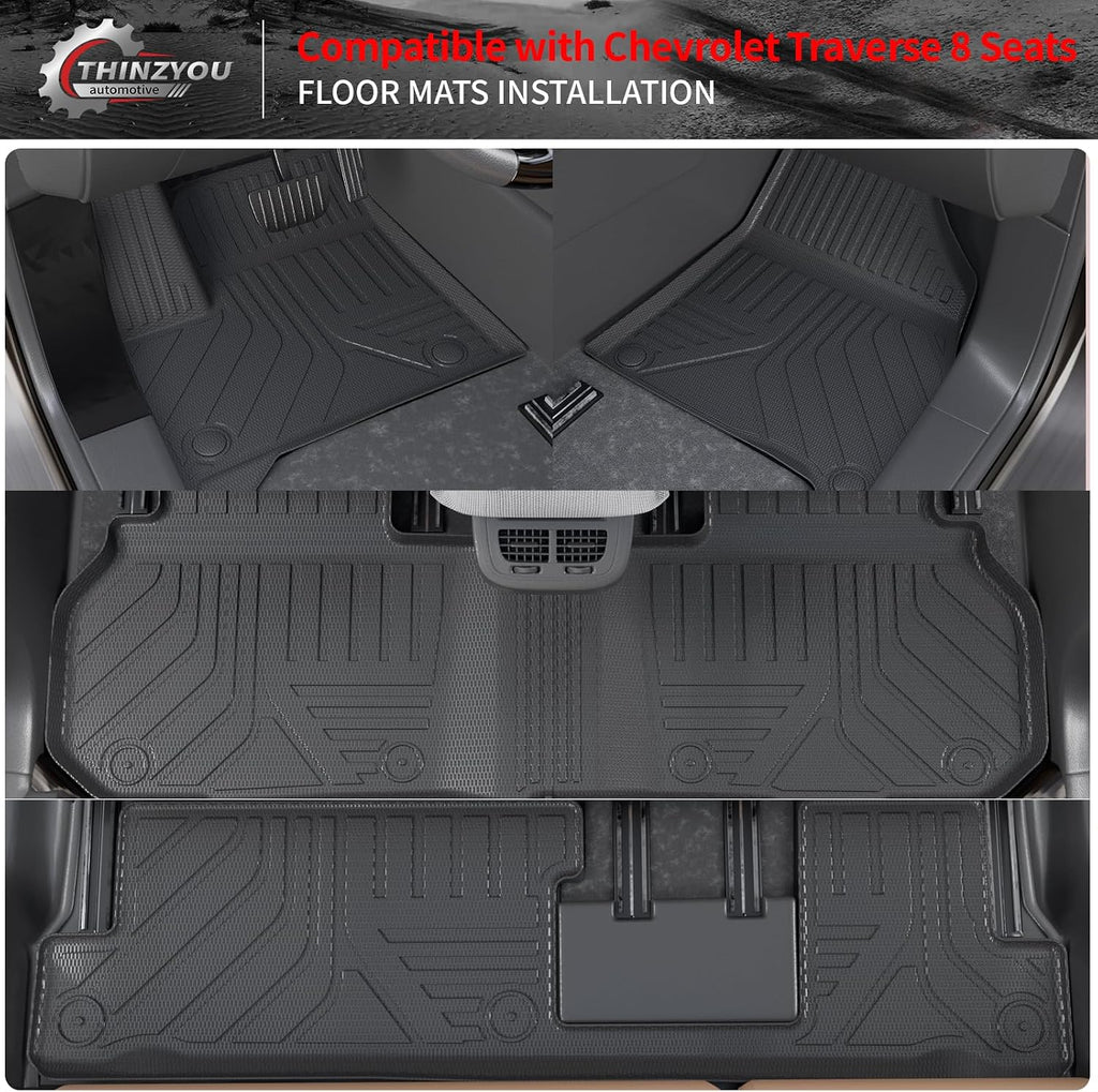 8 Seats Floor Mats Compatible with 2024 2025 2026 Chevy Traverse&GMC Acadia Cargo Liner Back Seat Cover Protector Caogo Mats 24-25 Chevrolet Traverse Accessories (Floor Mats Set of 9PCS)
